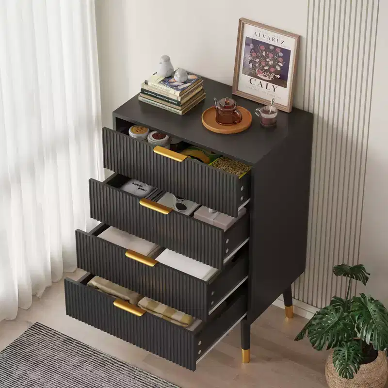 Dresser for Bedroom, 4-Drawer Modern Fluted Storage Dresser, Small Closet Chest Organizer Nightstand