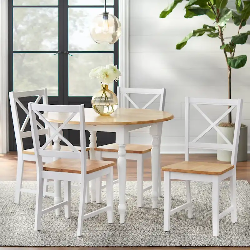 Simple Living Two-tone 40-inch Rubberwood Round Drop-leaf Table