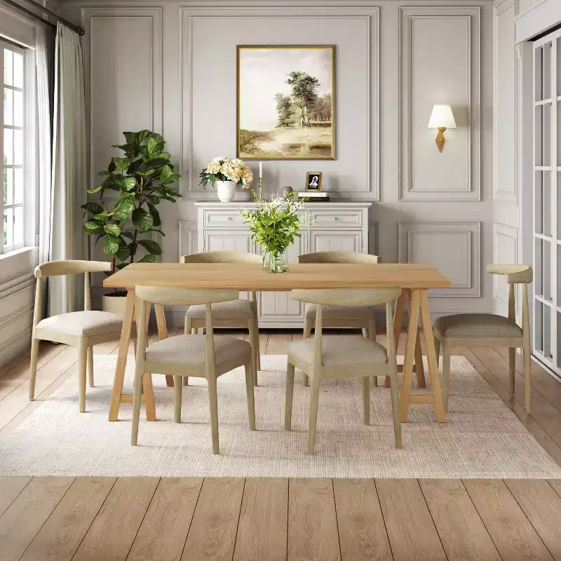 Christopher Knight Home Vanus 7 Pieces Mid-Century Modern Upholstered Rubberwood Dining Set