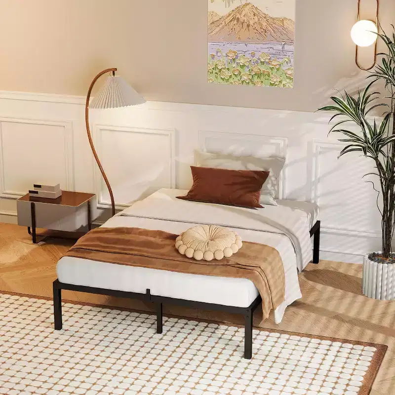 6/12 TWIN/Full Metal Platform Bed Frame, Heavy Duty Steel Slat Support, Noise-Free, Storage Space
