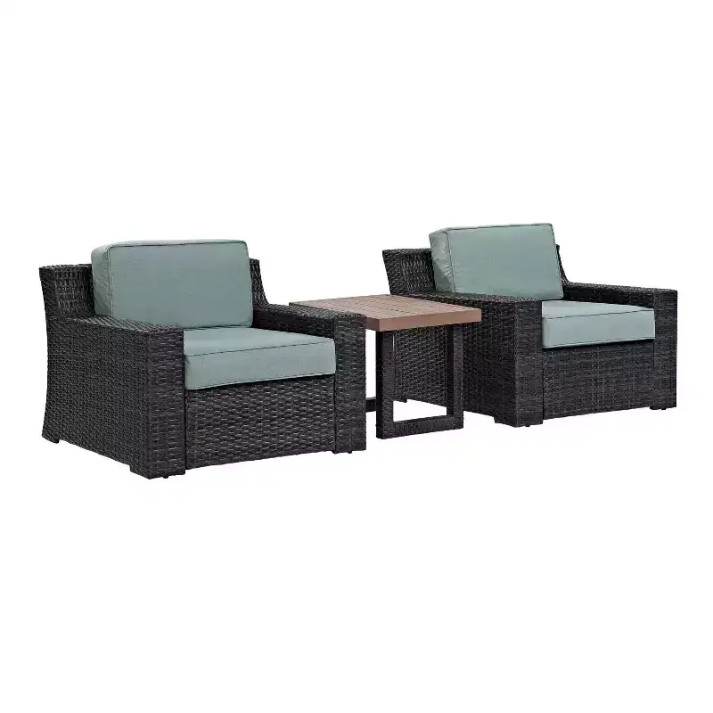 Beaufort 3pc Outdoor Wicker Seating Set with Side Table - Mist - Crosley: Weather-Resistant, UV-Protected Patio Ensemble