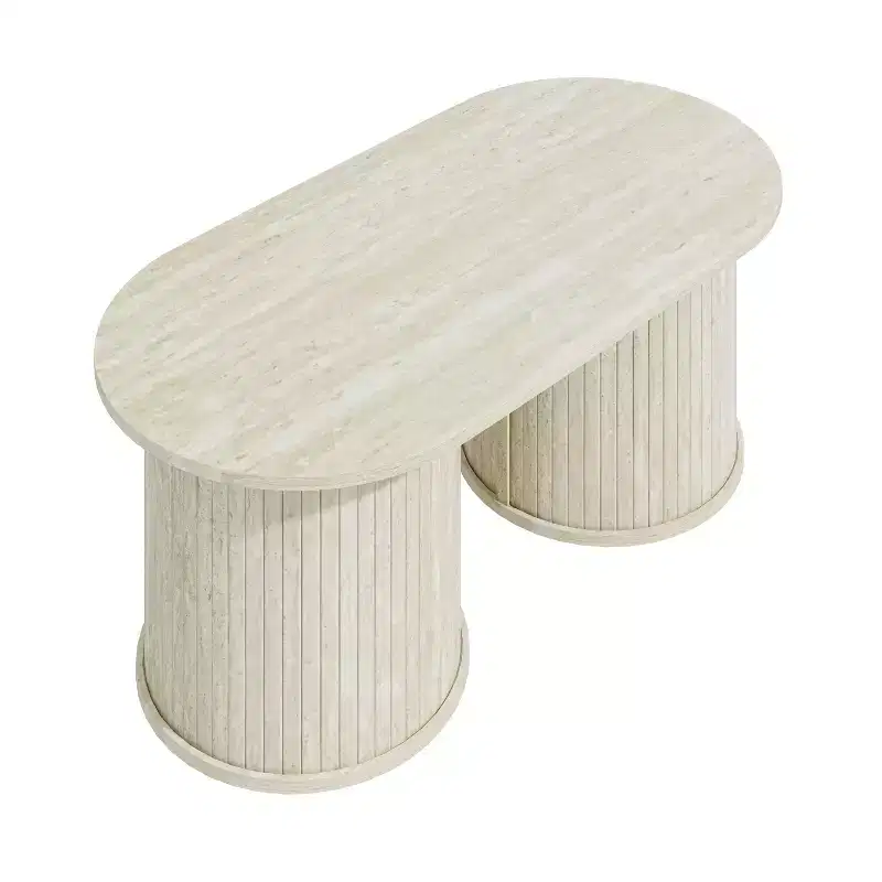 Fluted Oblong Coffee Table with Round Base 39.2
