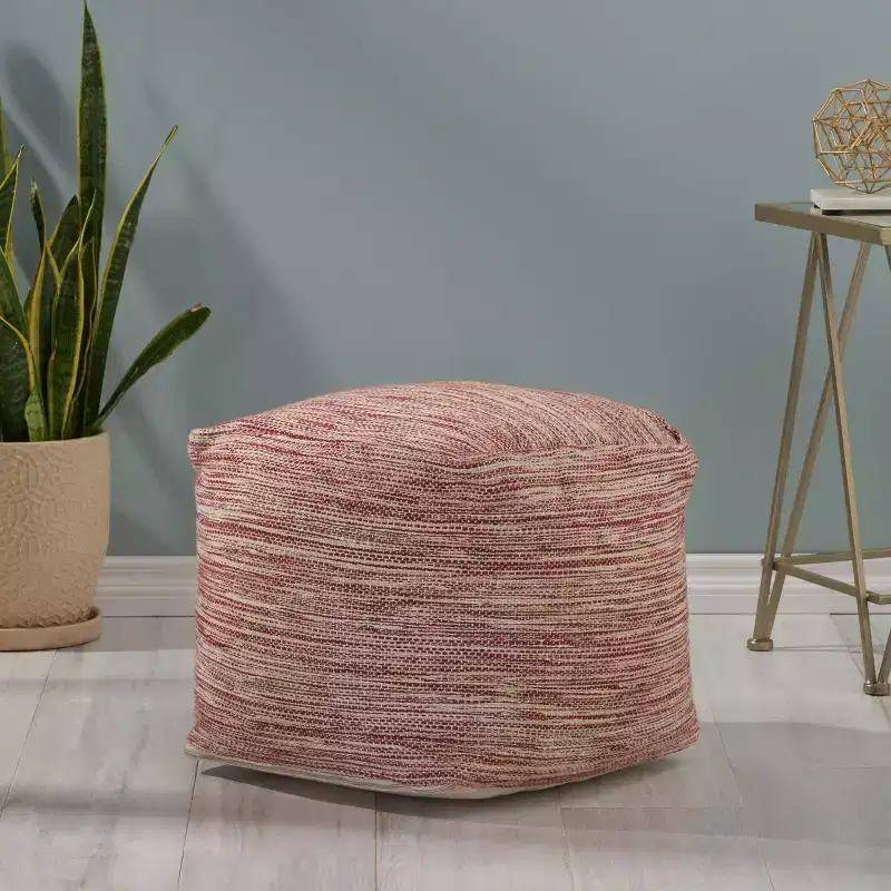 Christopher Knight Home Deja Boho Yarn Pouf Red: Square Upholstered, Spot Clean, No Assembly Required