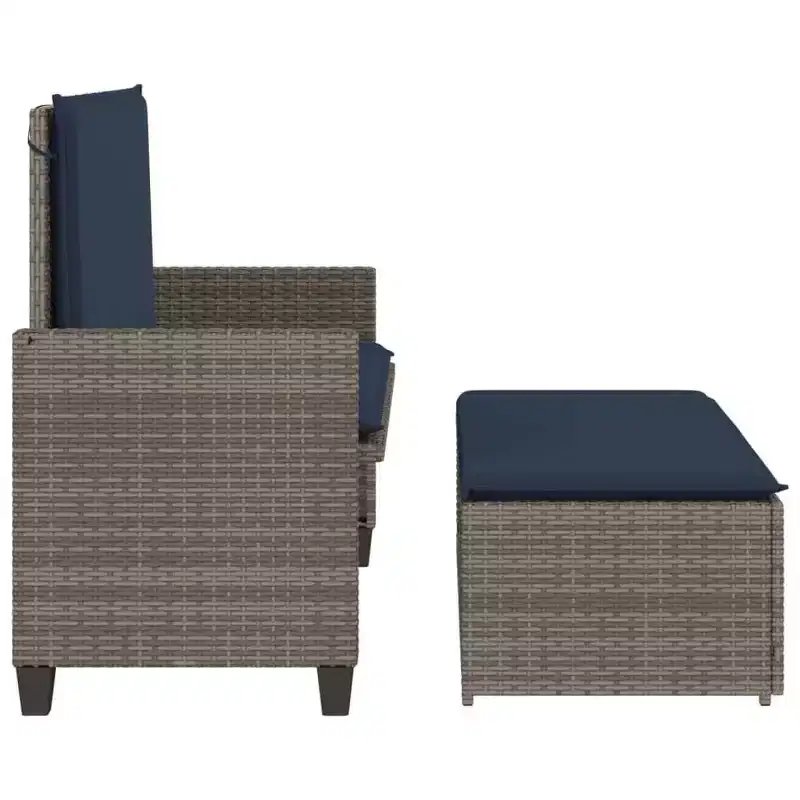 vidaXL Patio Bench with Cushions and Footstool Brown Poly Rattan