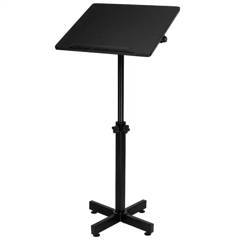 VINGLI Classic Lectern Podium Stand, Height Adjustable Mobile Podium, Multi-Purpose Tabletop for Speech, Lecture, Laptop Desk with Edge Stopper, Black
