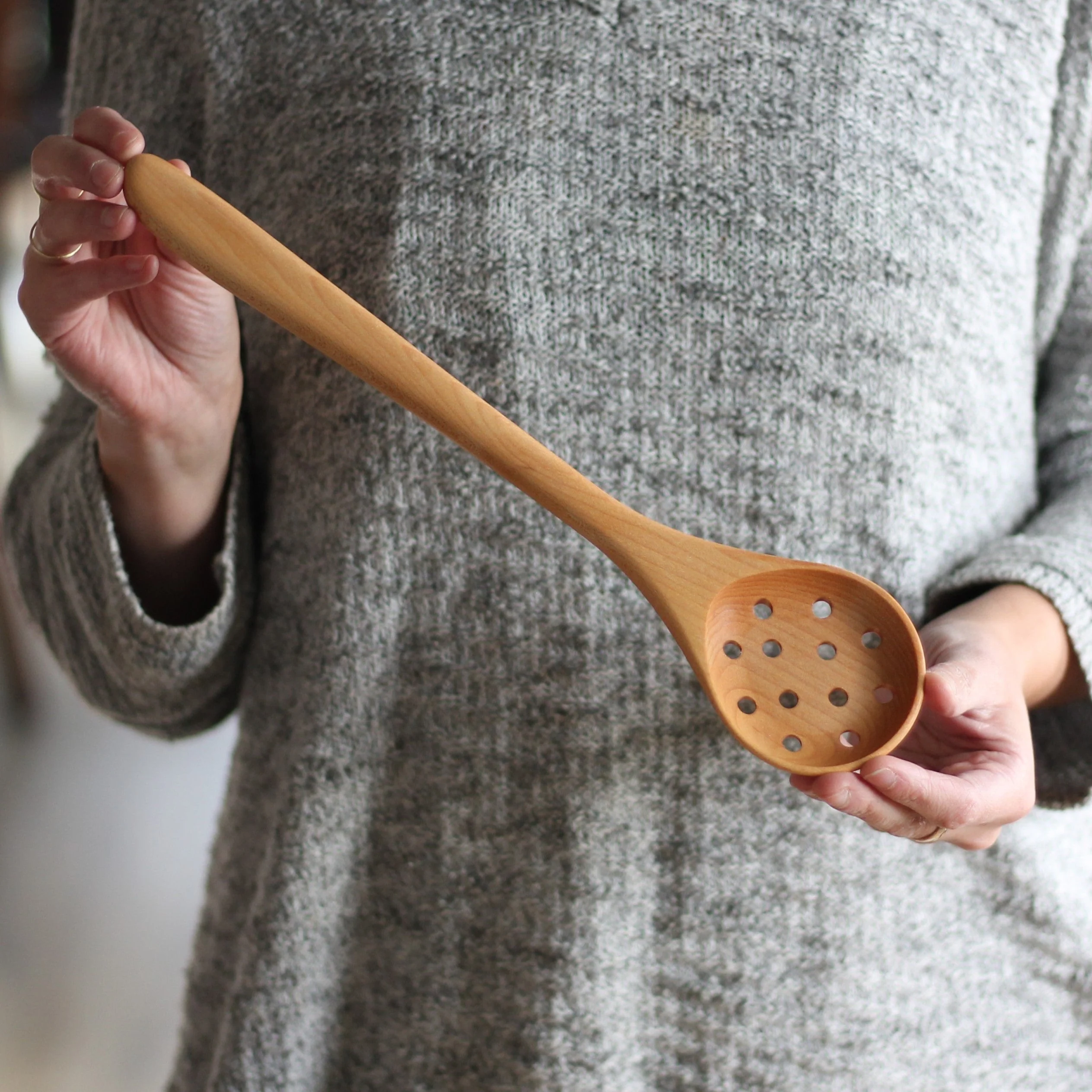 Handmade Wooden Round Spoon with Holes or Slots