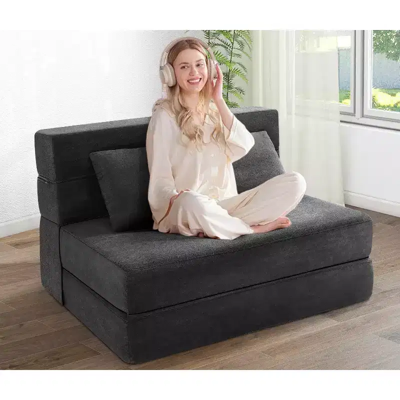 4-in-1 Folding Sofa Bed Chair with Pillow, Convertible Sleeper Foam Floor Mattress