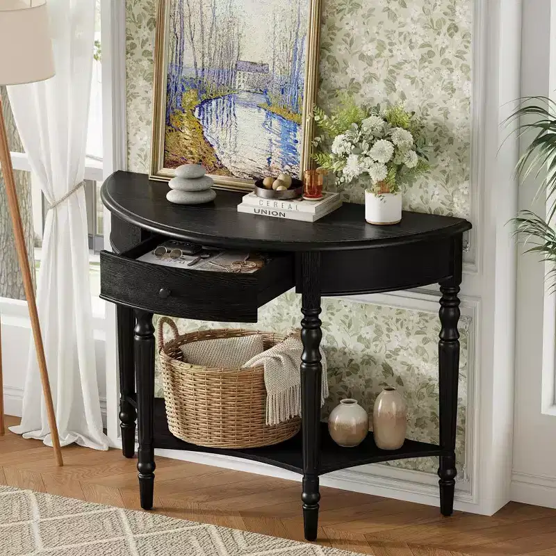 Polibi Farmhouse Crescent Entry Console with Drawer & Shelf