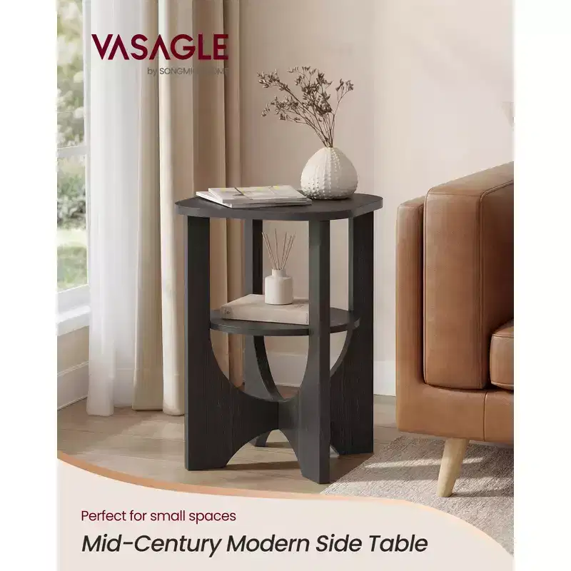 Side Table, 2 Tier Small Accent End Table, Nightstand with Lower Shelf for Small Spaces, Living Room, Bedroom