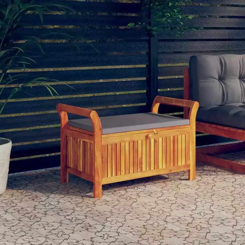vidaXL Patio Storage Bench with Cushion Loveseat Outdoor Solid Wood Acacia