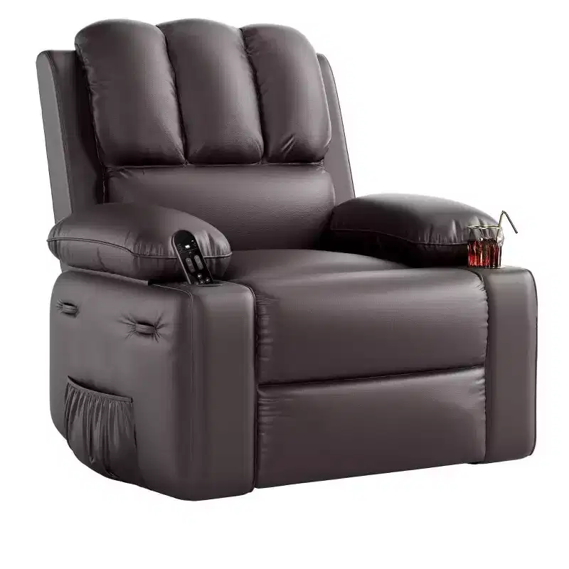 GustoWave Oversized Manual Swivel Rocker Recliner Chair w/Heat & Massage, Faux Leather Padded Swivel Lazy Boy Reclining Sofa for Adults