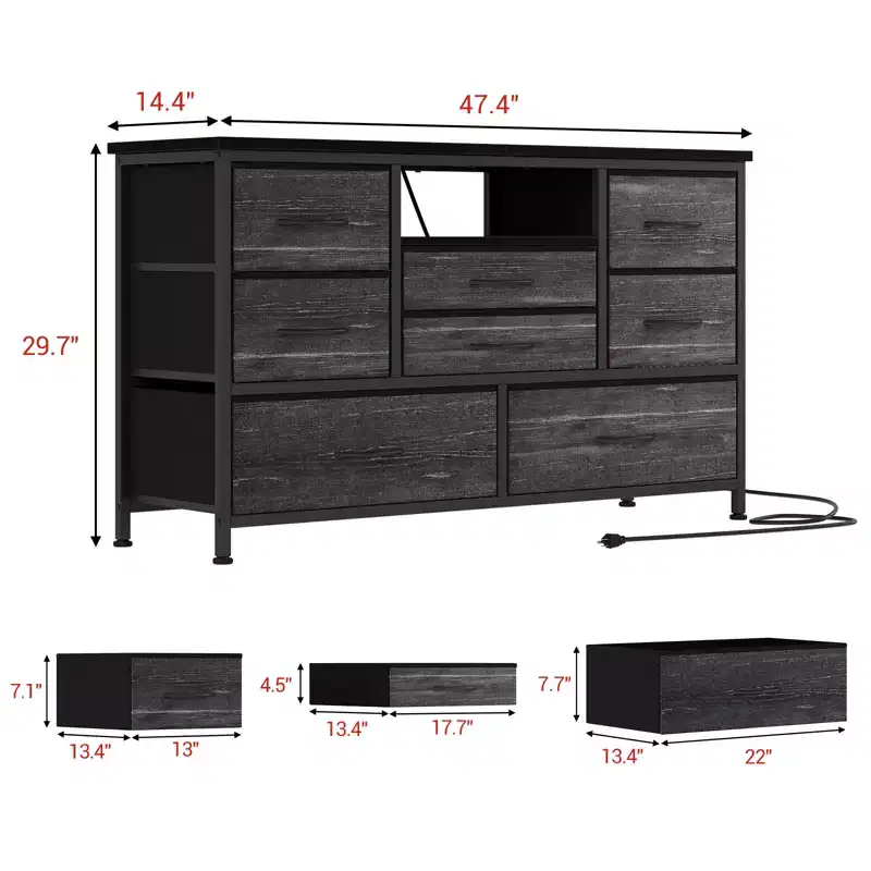 COZONY 8-Drawer TV Stand Dresser 47 Wide - Spacious Storage Chest with Power Outlets for Bedroom, Living Room & Entryway