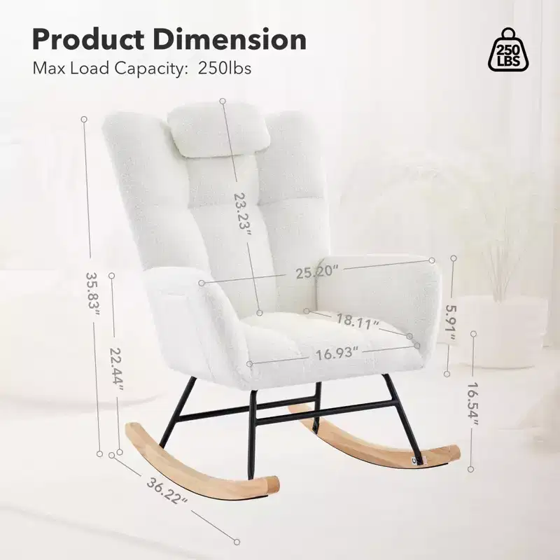 COZONY Modern Upholstered Rocking Chair Set of 2, High Back Padded Accent Rocker with Side Pocket for Living Room or Nursery