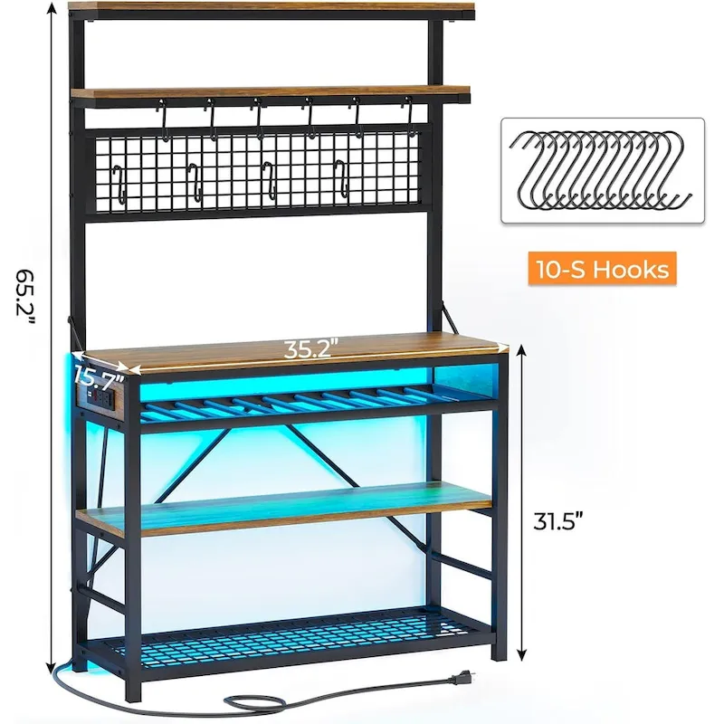 Bakers Rack with Power Outlet 6-Tier Coffee Bar Microwave Stand
