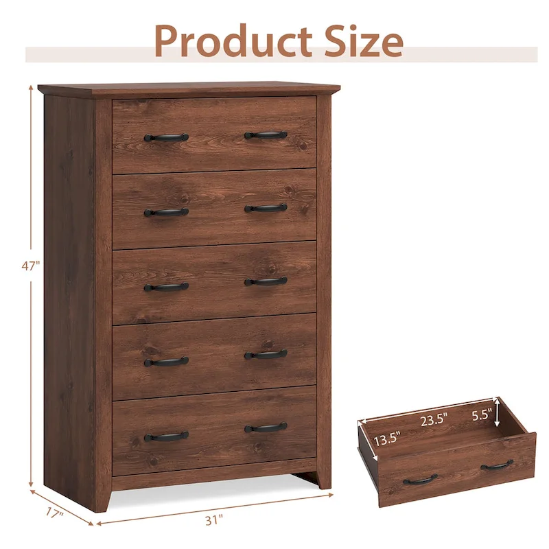 5 Drawer Chest Storage Dresser Tall Cabinet Organizer Bedroom Hallway