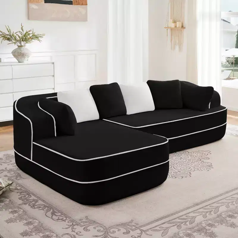 106 Teddy Fabric No Assembly 32D Boneless Sofa,Contrast color design,Fluffy Comfy Couch with L-Shaped Chaise,for Living Room