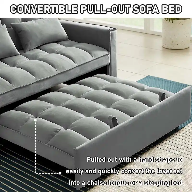Aukfa Velvet Convertible Sleeper Sofa Loveseat with Side Pocket