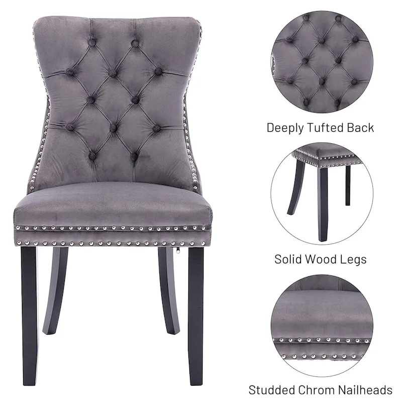 Dining Chairs Set of 6, Luxury Upholstered Velvet Kitchen Chairs Side Chair with Padded Seat Back and Solid Wood Legs - N/A