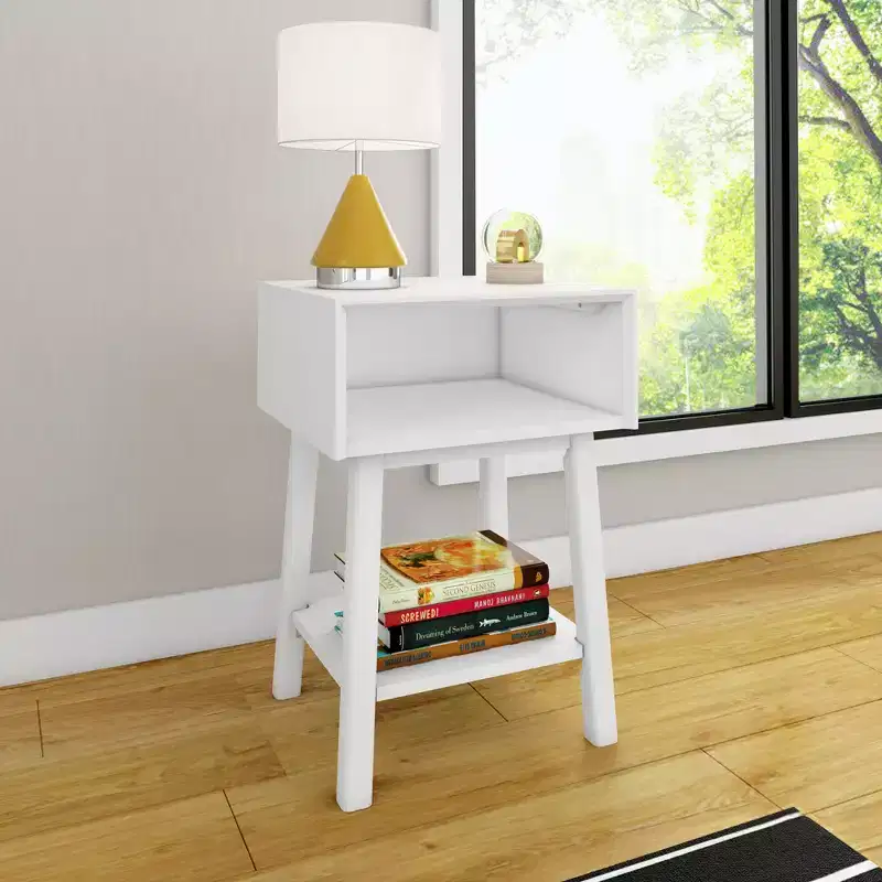 Max & Lily Nightstand with Cubby Shelf, Solid Wood Bedside Table, Side Table for Bedroom