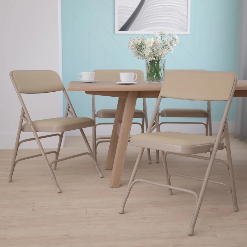 4 Pack Curved Triple Braced & Double Hinged Metal Folding Chair