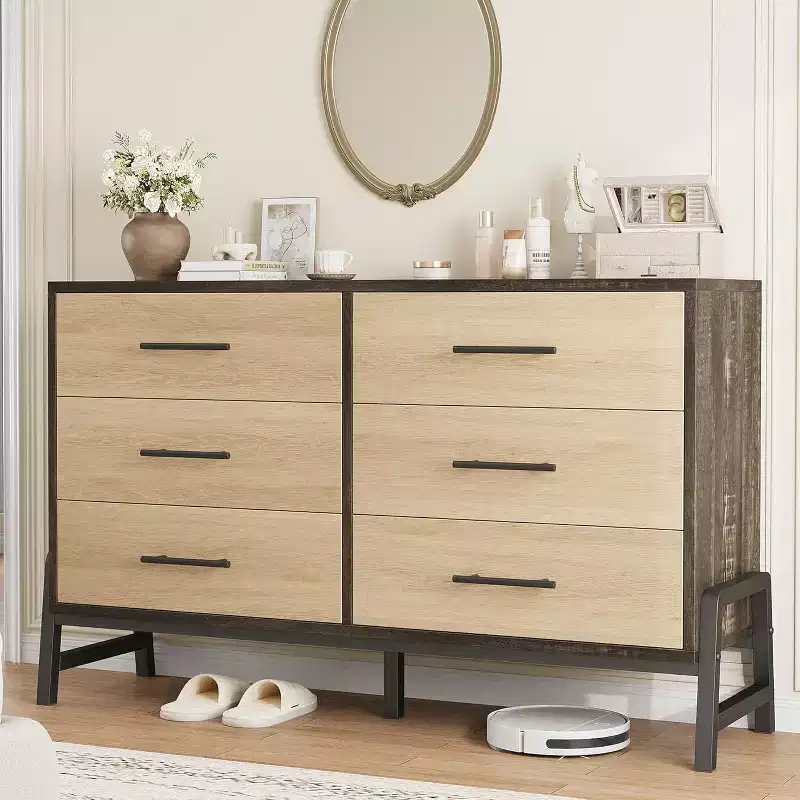COZONY 6-Drawer Wide Dresser, Large Storage Wood Cabinet, Freestanding Closet Organizer for Bedroom Living Room Entryway