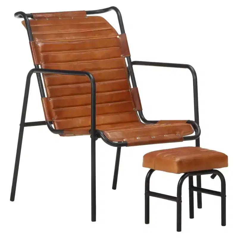vidaXL Relaxing Armchair Dark Brown Real Leather, Powder-Coated Iron