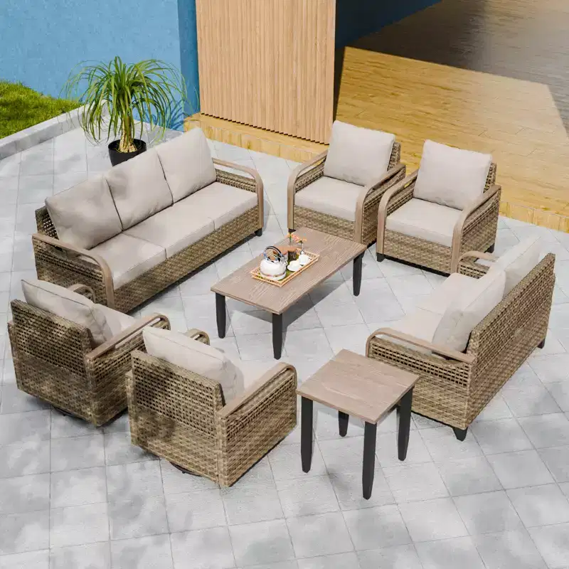 EAGLE PEAK Wicker Outdoor Patio Conversation Set, Swivel Rocker Chairs, 3-Seat Sofa, Loveseat, Table, 8 Pieces