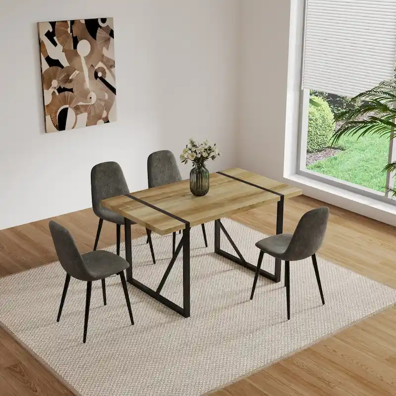 Modern Accent Dining Chairs with Linen Fabric Upholstery and Sturdy Metal Legs