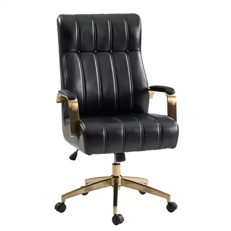 Modern Leather Swivel Tilting Office Chair with Channel Tufted Design
