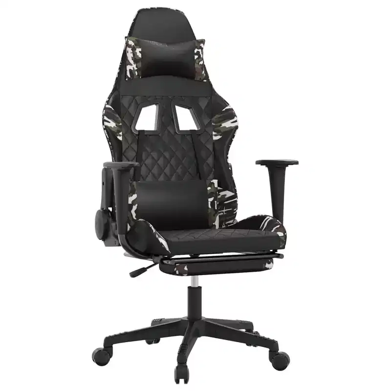 Gaming Chair with Footrest, Black and Camouflage, Faux Leather