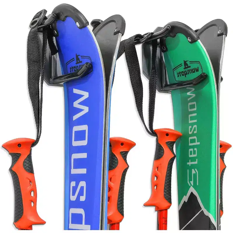 Wall Mounted Ski Rack, Holds 2 Pairs of Skis & Skiing Poles or Snowboard, 2 Hooks