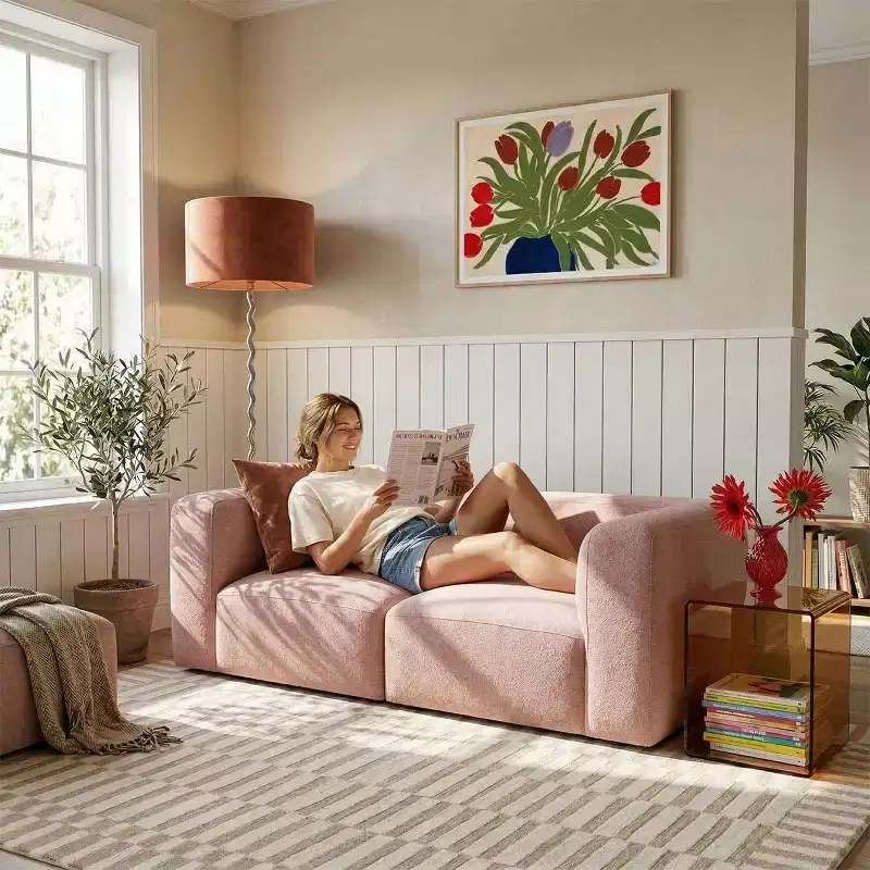 Modern 2-Seater Sectional Loveseat Sofa, Boucl Cloud Sofa with Deep Seats, Compact Sofa Couch for Small Living Spaces-Panipeachy