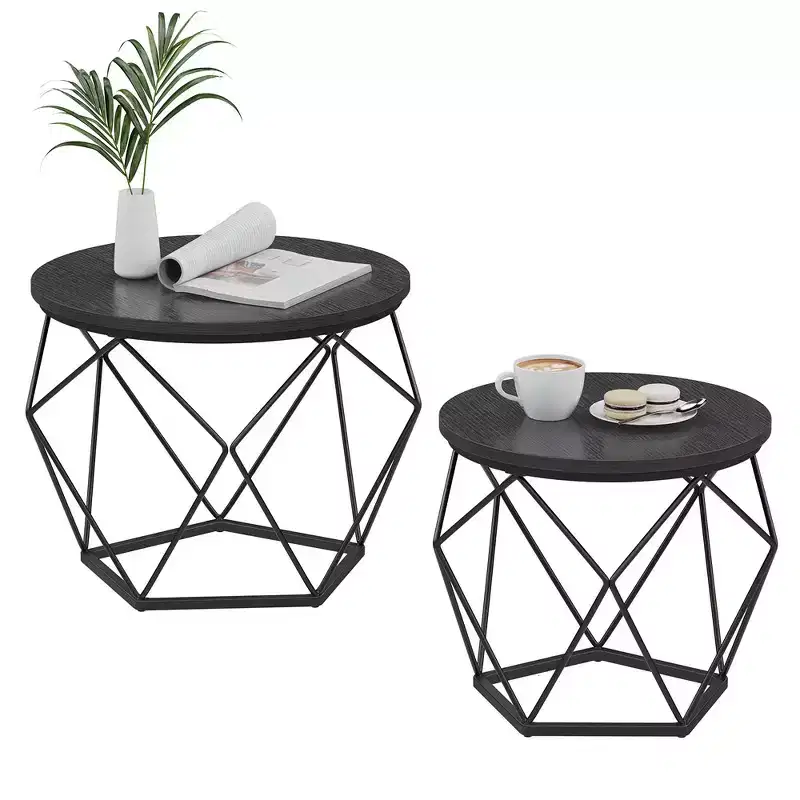 Small Round Coffee Table Set of 2 End Table for Living Room Bedroom Office