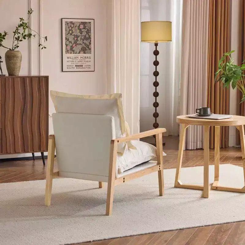 Chenille Accent Armchair with Lumbar Pillow – Solid Wood Frame, Velvet Upholstery