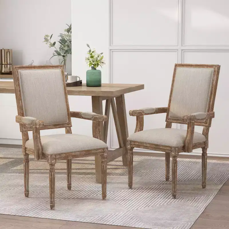 Set of 2 Maria French Country Wood Upholstered Dining Chairs