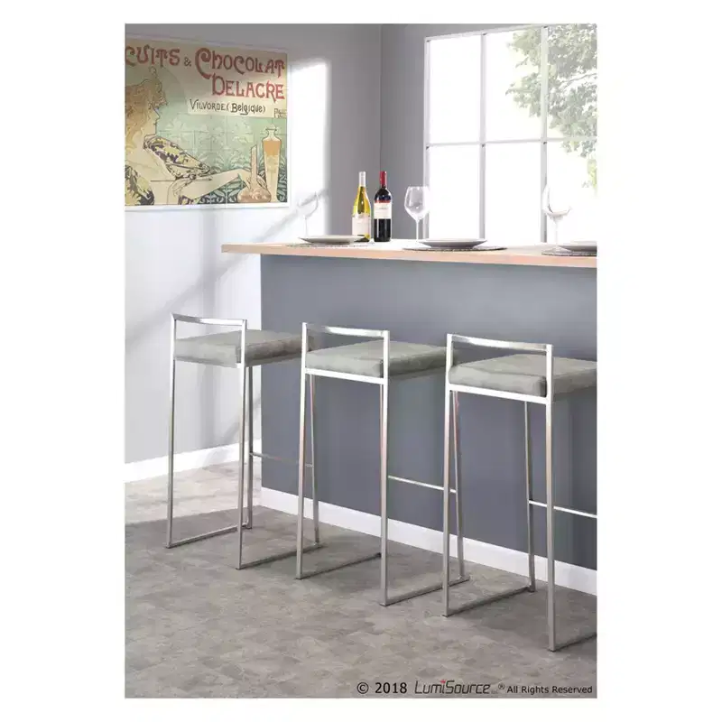 Set of 2 30 Fuji Contemporary Stackable Barstools Stainless Steel - Lumisource
