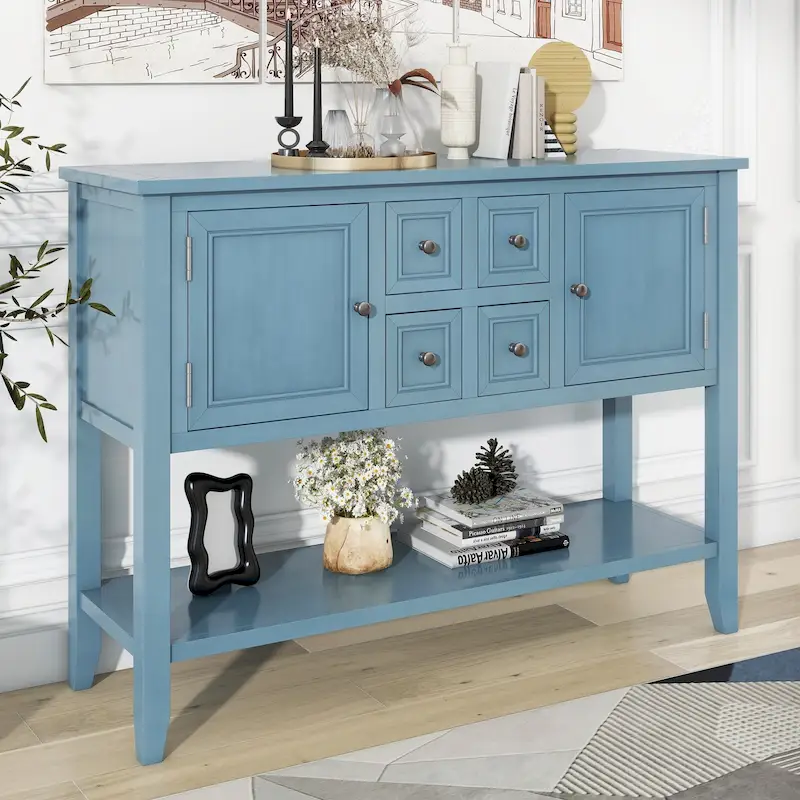 Nestfair Retro Sideboard Console Table with Drawers and Bottom Shelf