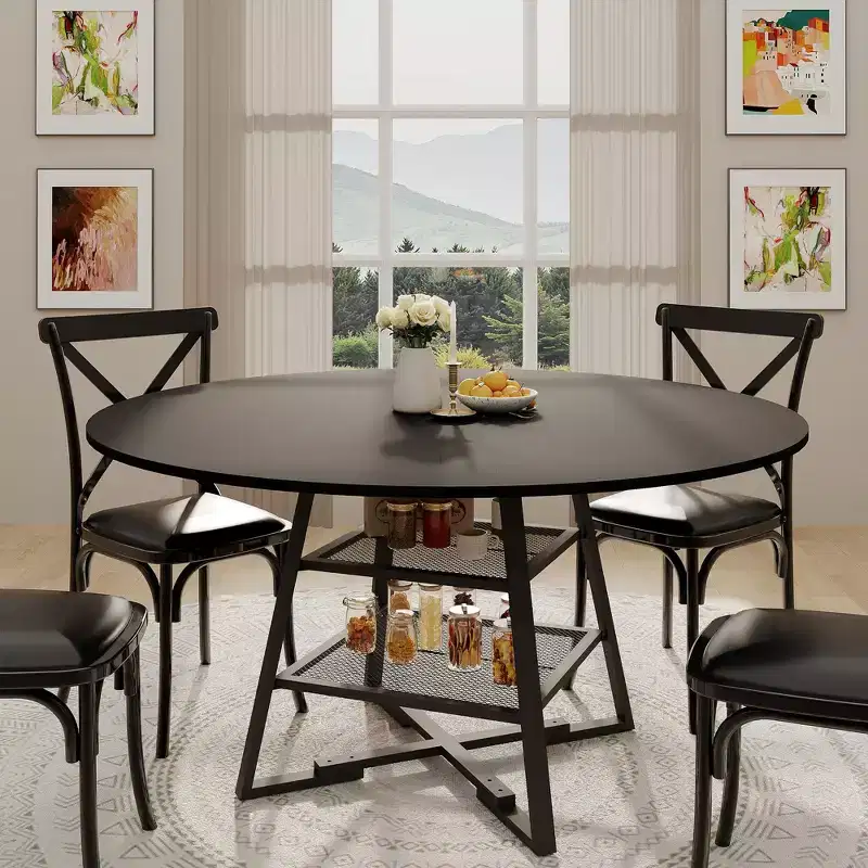 Dinning Room Tables for 4, Round Dining Table Set with Storage, 47 Inch Circle Kitchen Table High Top