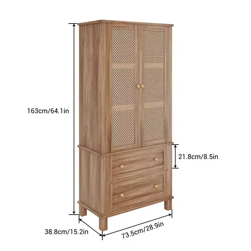 COZONY 64 Tall Pantry Cabinet with Rattan Doors, Kitchen Storage Cabinet with 2 Drawers & Adjustable Shelves