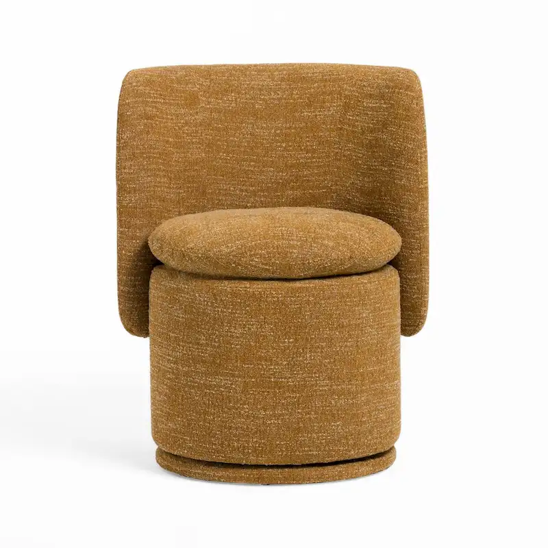 Reno Nori 26 Inch Swivel Dining Chair, Yellow Polyester, Solid Poplar Wood