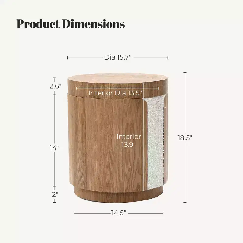 LuxenHome 18.6 Round End Table with Storage, Wood Storage Side Table with Lid, Accent Table for Living Room, Bedroom Brown