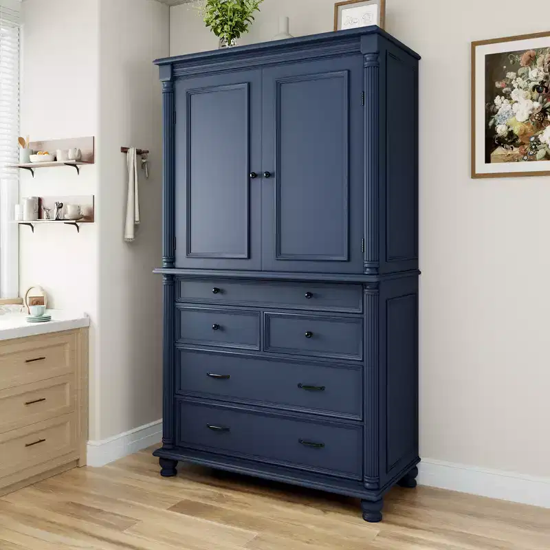 77.3 in Tall Kitchen Pantry Cabinet with 6 Doors, 5 Drawers, Adjustable Shelves, Freestanding Storage