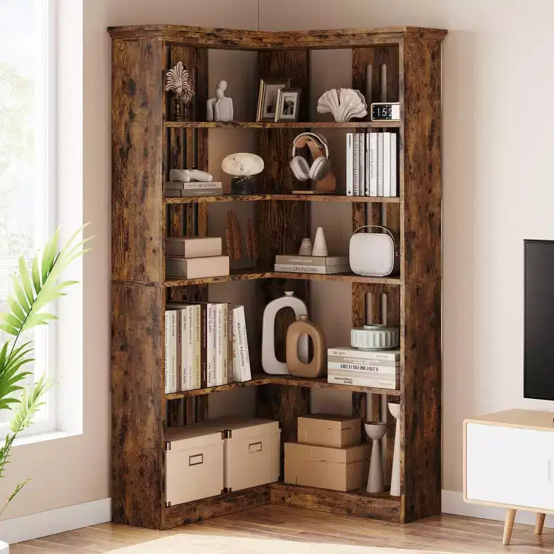Corner Bookshelf 72.8in Farmhouse Bookcase Large Bookshelves Tall 5 Tier Corner Shelf L Shaped Bookshelf Storage Display Rack
