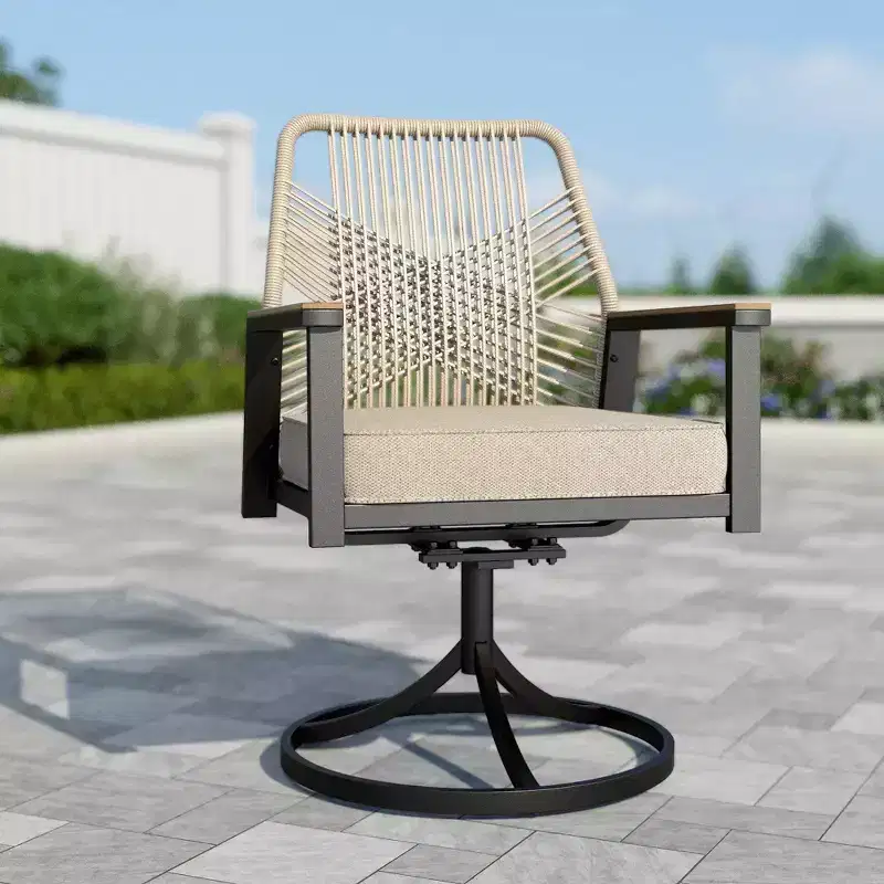 Captiva Designs 7pc Patio Expandable Steel Dining Table and Swivel Wicker Chairs with Thick Cushions