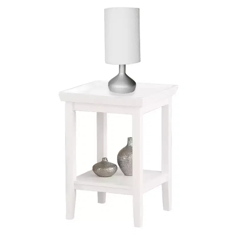 End Table with Raised Edge Tray Top and Lower Shelf, Rubberwood Accent Table for Storage, Display and Organization