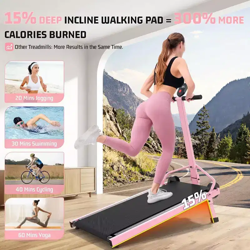 KRISRATE Manual Walking Pad w/ Incline 15%, Foldable Non-Electric Treadmill w/ Handle Bar, 500lbs Capacity, Non-Slip, Digital Monitor for Home/Gym