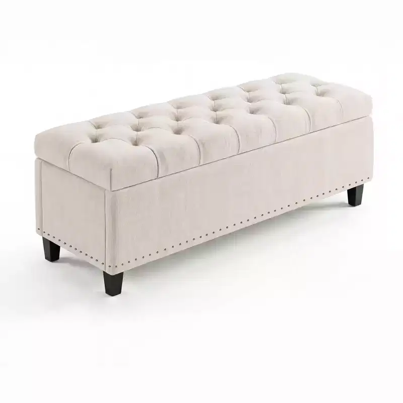 50.8 Storage Ottoman Bench, Tufted Upholstered End of Bed Storage Bench, Flip Top Entryway Bench with Safety Slow-Close Hinge for Living Room