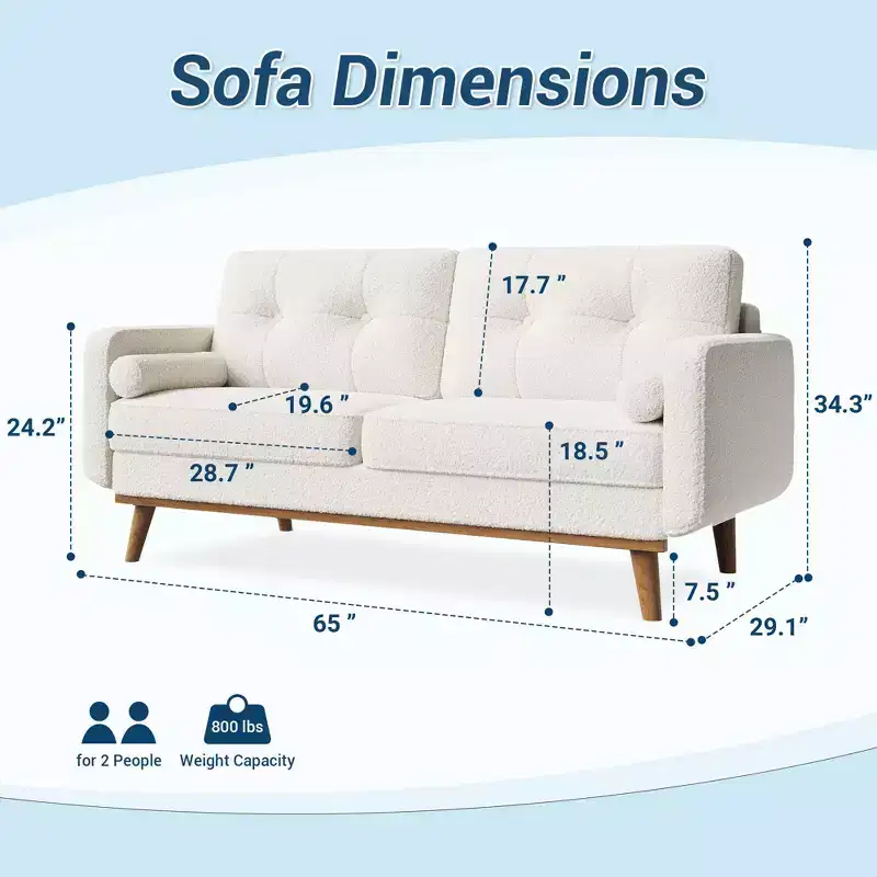 Mid Century Modern Loveseat 65 Button Tufted Sofa Couch with Wood Legs & Trim, Upholstered Love Seat for Living Room, Bedroom & Office