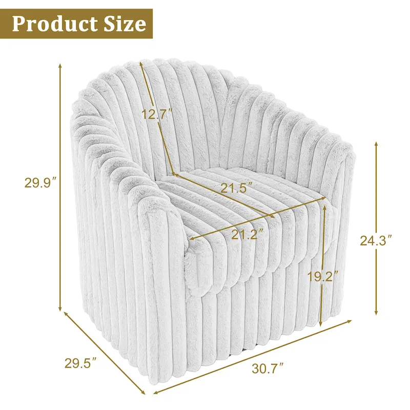 Faux Rabbit Fur Accent Chair 360-degree Swivel Barrel Chairs Set of 2