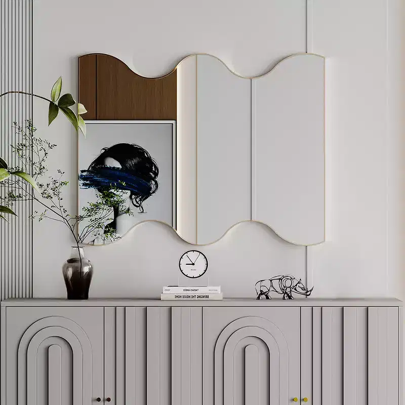 Modern Metal Frame Mirror - 30x35 Inch, Curled Edge Design, Dual Mounting Options - Ideal for Living Room and Entryway Decor